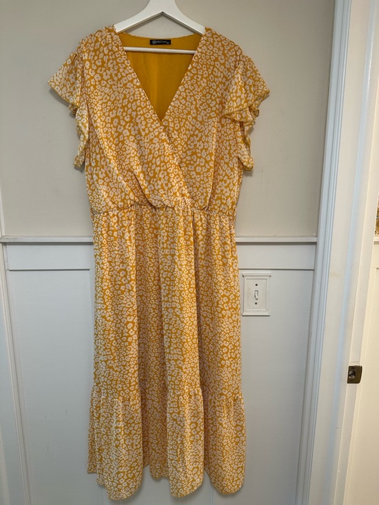 PrettyGarden Dresses & Skirts - Flutter Sleeve Mustard Floral Maxi Dress